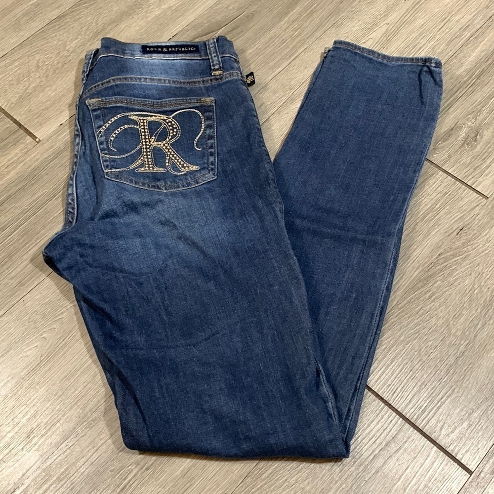 Rock & Republic Berlin Mid Rise Skinny Medium Wash Stud Pocket Jeans size 10L